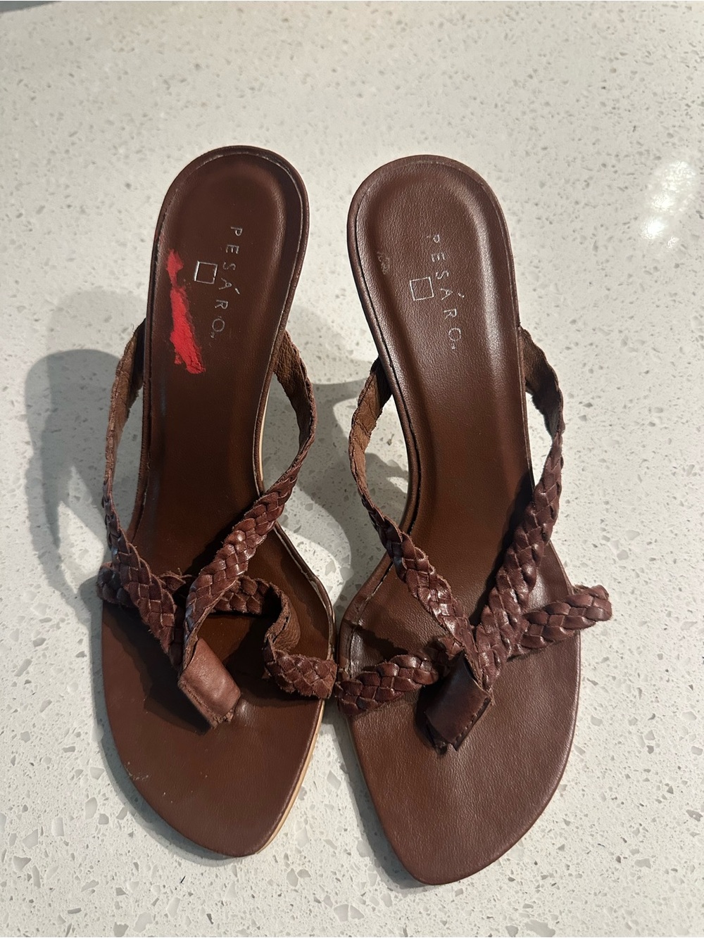 Vintage Pesaro Brown Braided Leather Thong Sandals 8